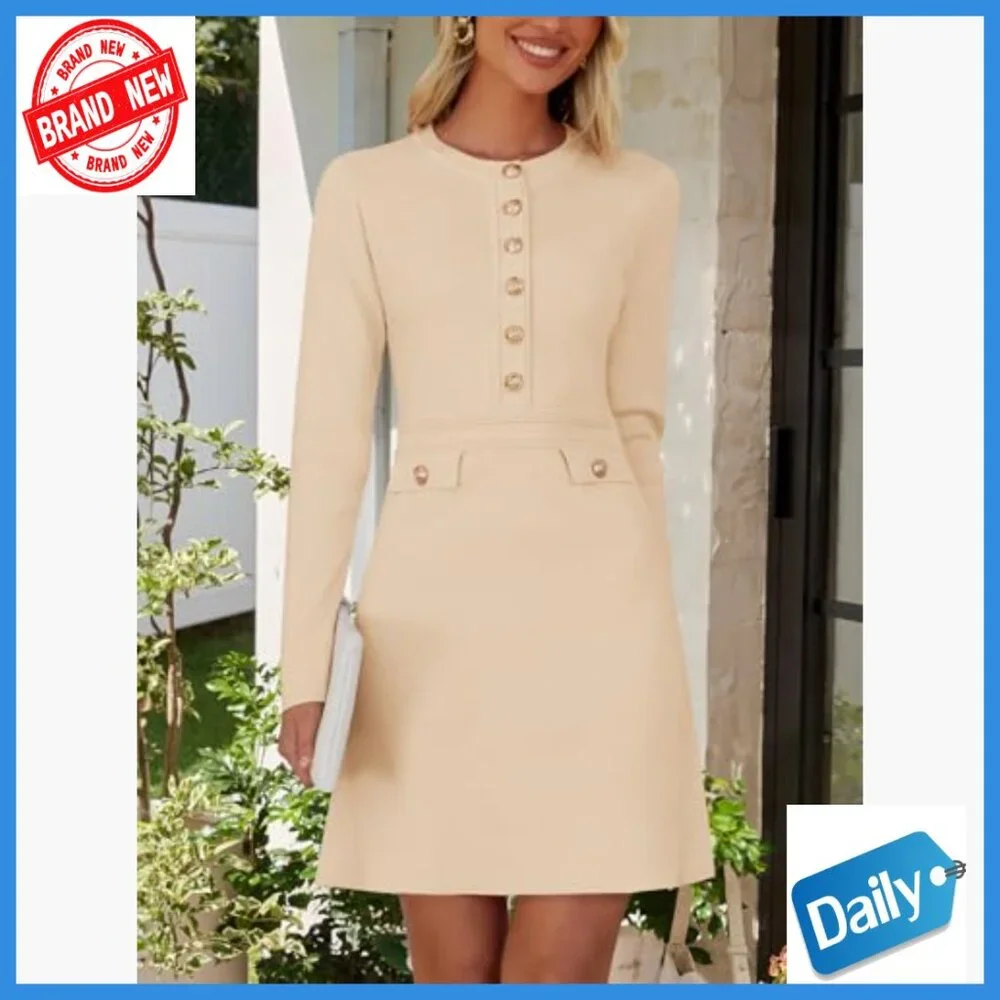 Long Sleeve Knit Mini Dress Business Casual Cocktail Party Work - Picture 2 of 6